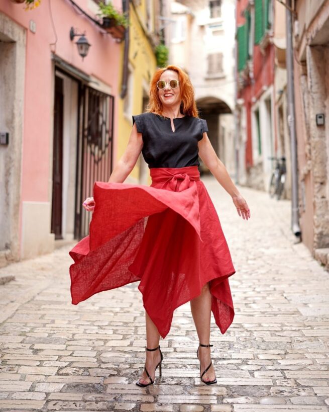 LINA - ľanová cípová zavinovacia sukňa  "RôZNE FARBY" - Image 2