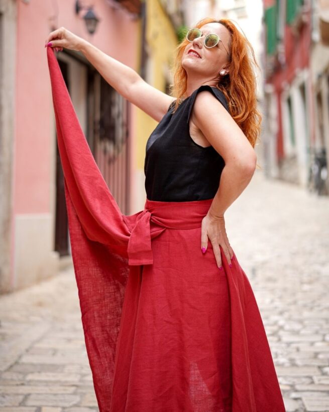 LINA - ľanová cípová zavinovacia sukňa  "RôZNE FARBY" - Image 10