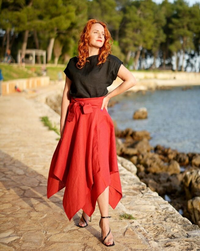 LINA - ľanová cípová zavinovacia sukňa  "RôZNE FARBY" - Image 9