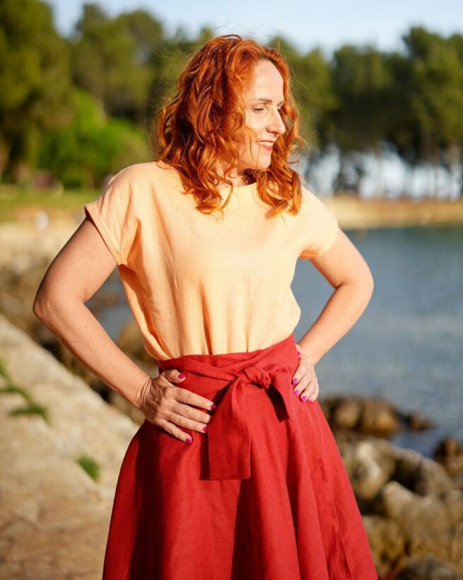 LINA - ľanová cípová zavinovacia sukňa  "RôZNE FARBY" - Image 7