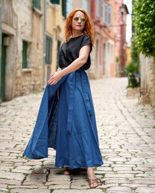 MILENA - ľanová MAXI zavinovacia sukňa  "RôZNE FARBY"