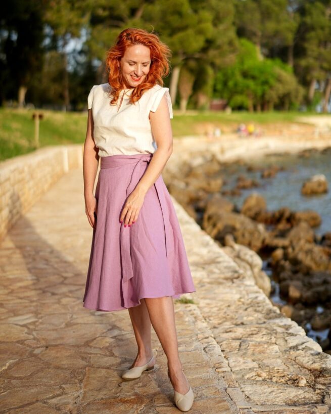 LENA - ľanová áčková zavinovacia sukňa  "RôZNE FARBY" - Image 3
