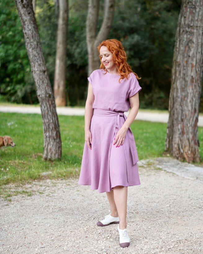 LENA - ľanová áčková zavinovacia sukňa  "RôZNE FARBY" - Image 5