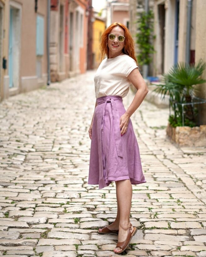 LENA - ľanová áčková zavinovacia sukňa  "RôZNE FARBY" - Image 2