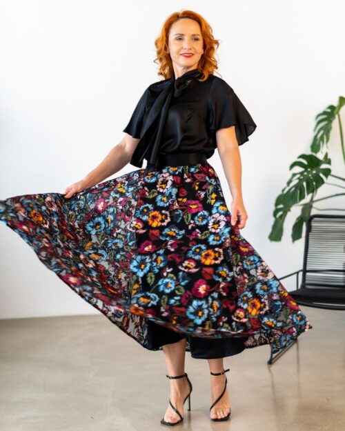 GEORGIANA - exkluzívna tylová sukňa "čierna kvetinová"