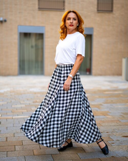 MATILDA - ľanová MAXI sukňa "KOCKOVANÁ - RôZNE FARBY"