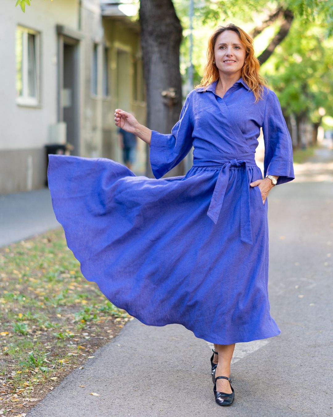 LANA - ľanová sukňa "purple"