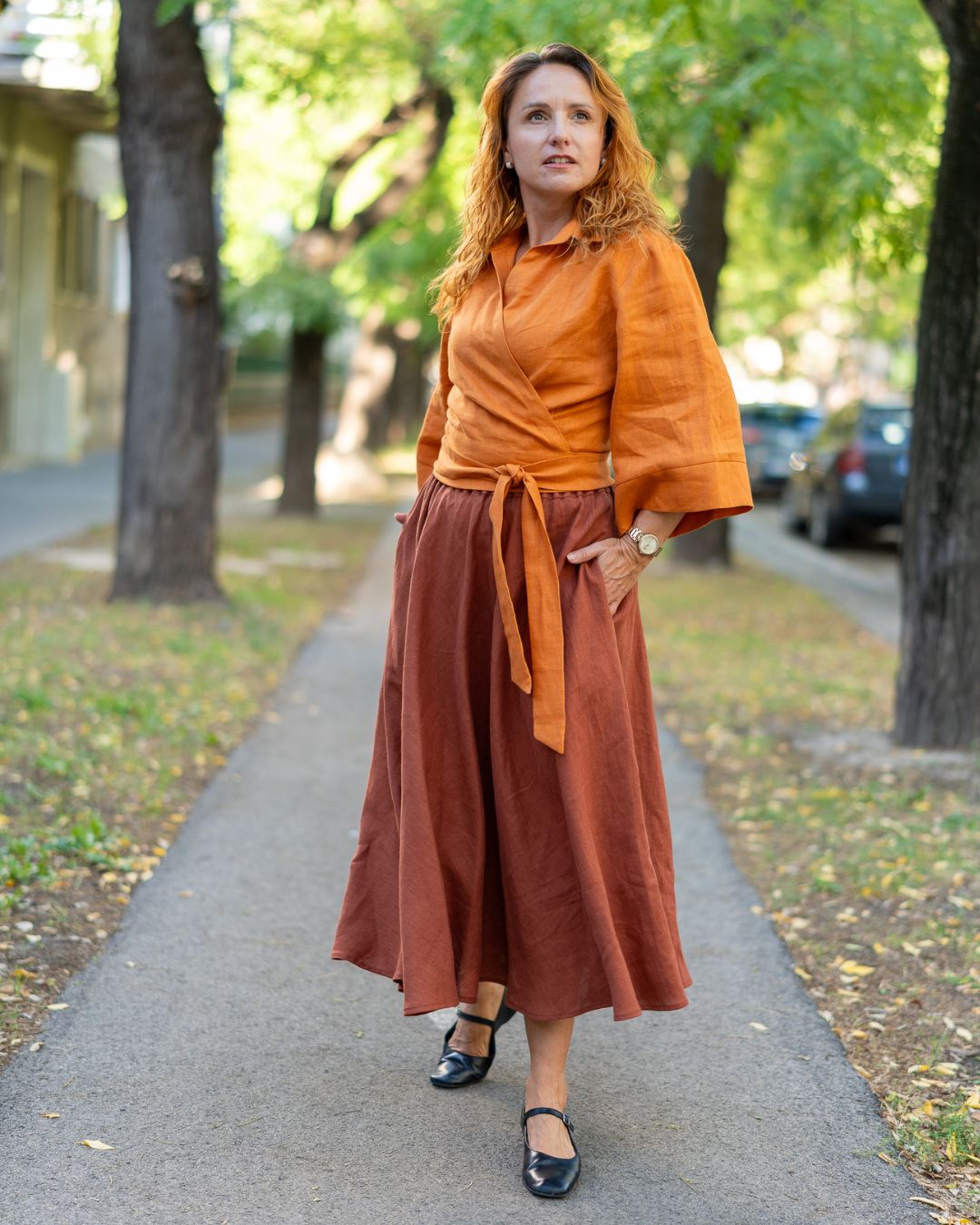 LANA - ľanová sukňa "chesnut brown" - Image 3