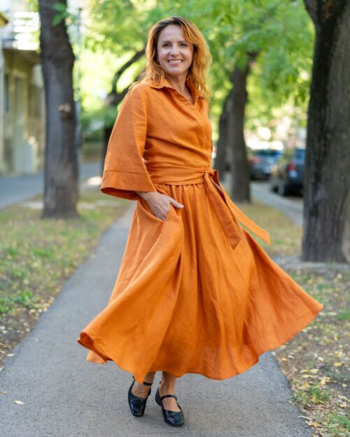 LANA - ľanová sukňa "chesnut orange"