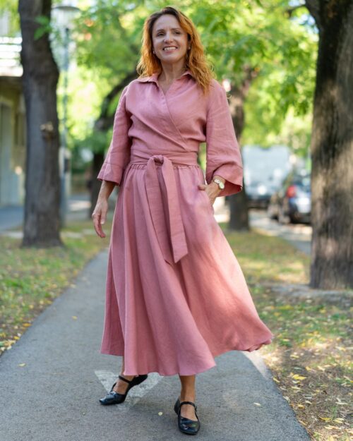 LANA - ľanová sukňa "pink rose"