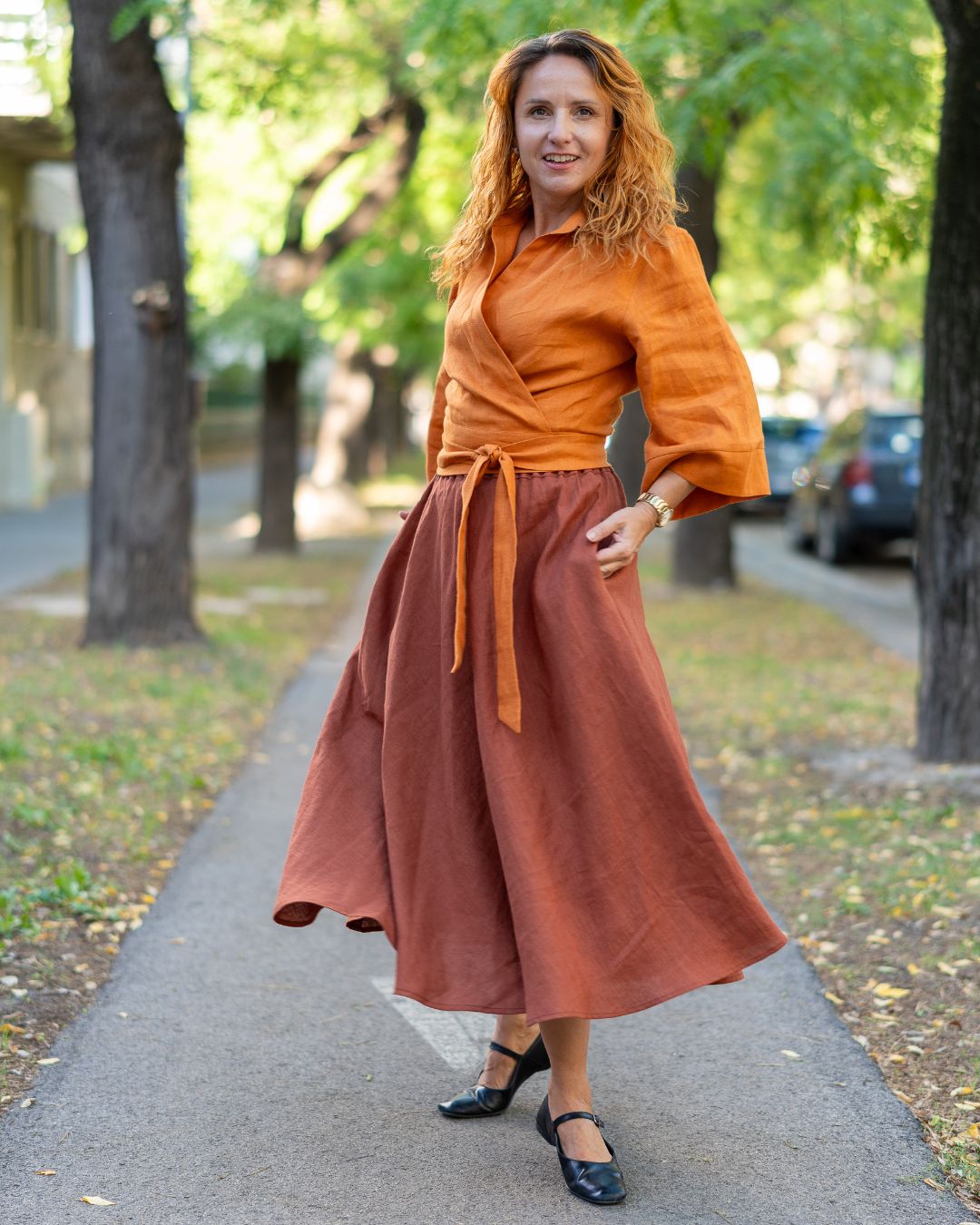 LANA - ľanová sukňa "chesnut brown"