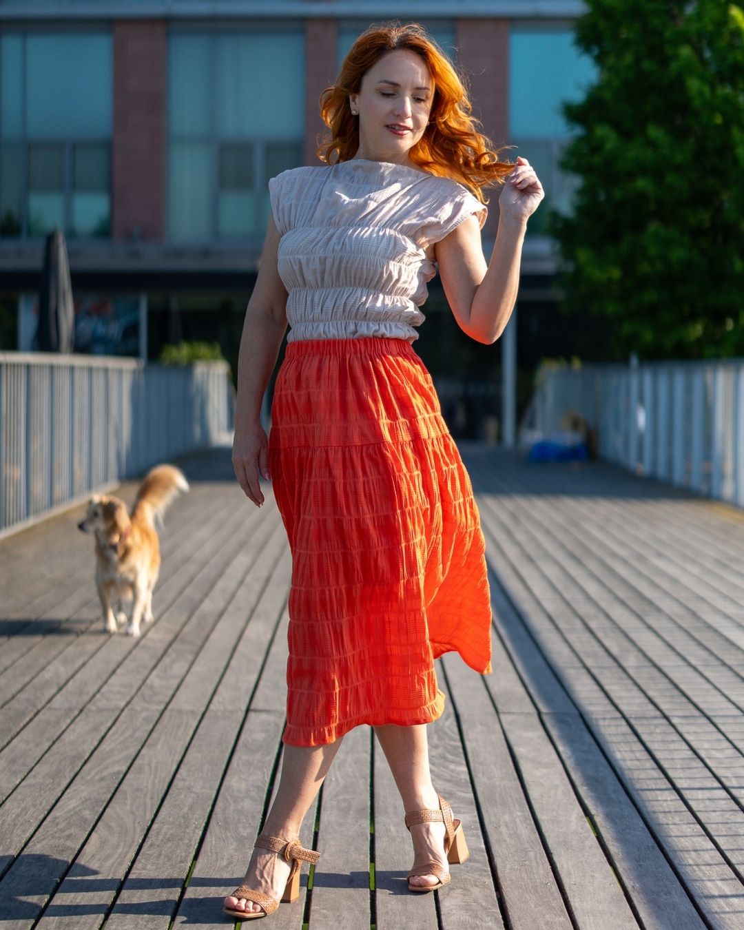 JULIA - letná midi sukňa "coral"