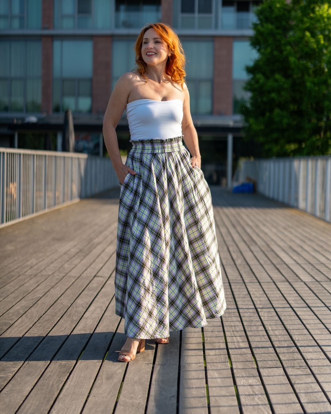 AMY - letná károvaná sukňa "lime-lilac" - Image 11