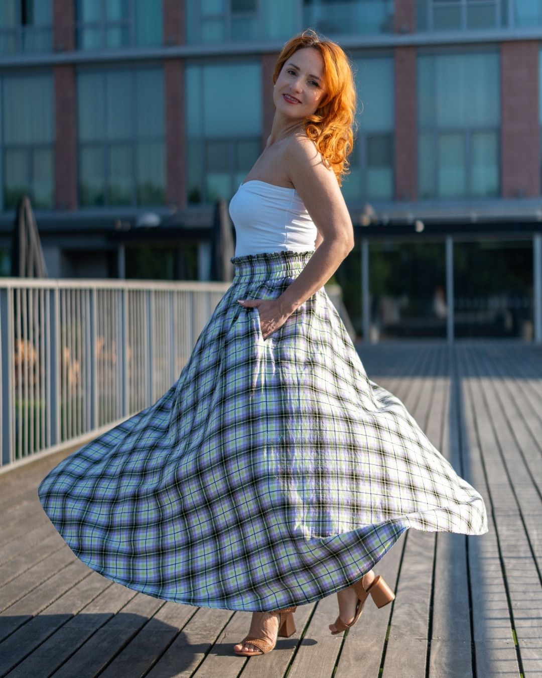 AMY - letná károvaná sukňa "lime-lilac" - Image 5