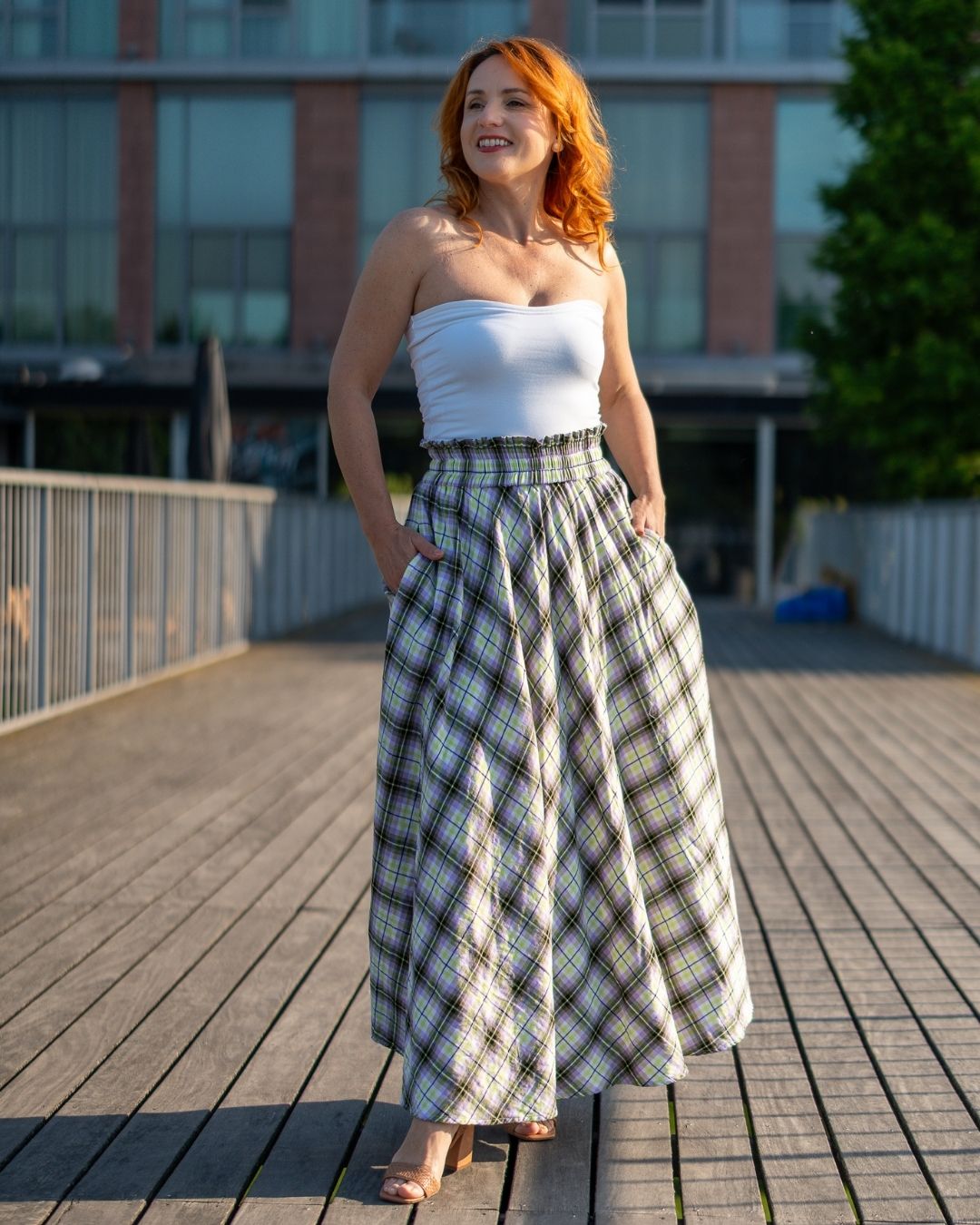 AMY - letná károvaná sukňa "lime-lilac" - Image 12