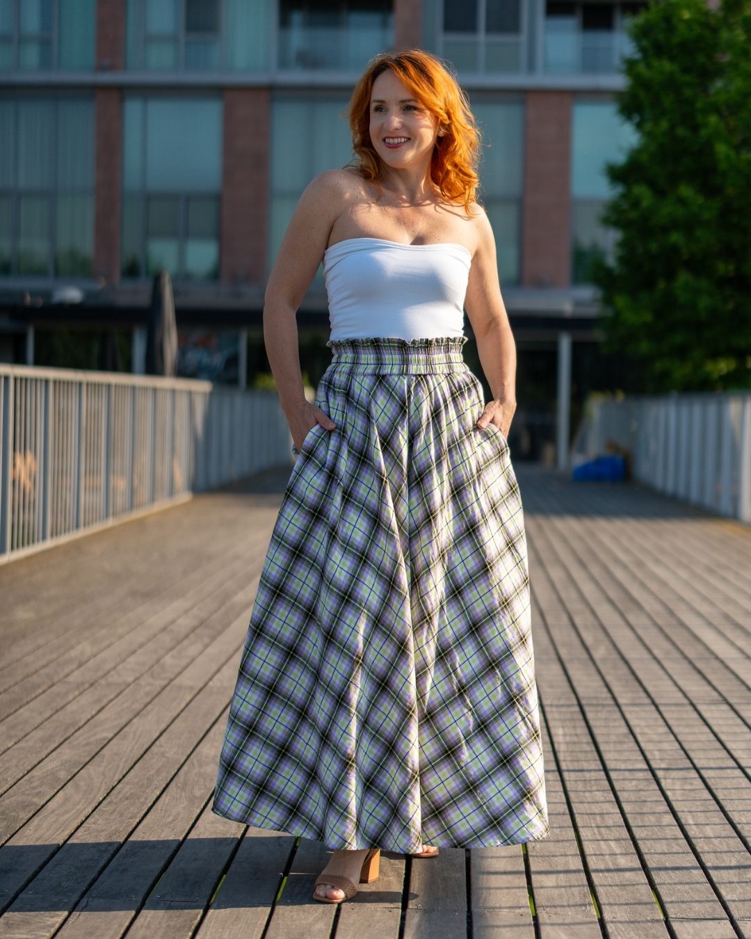 AMY - letná károvaná sukňa "lime-lilac" - Image 13