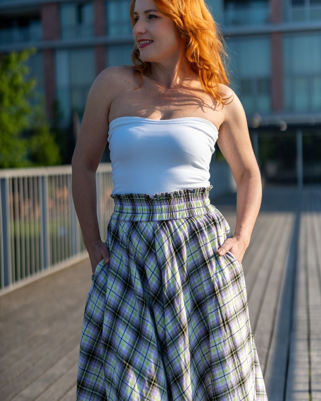 AMY - letná károvaná sukňa "lime-lilac" - Image 17