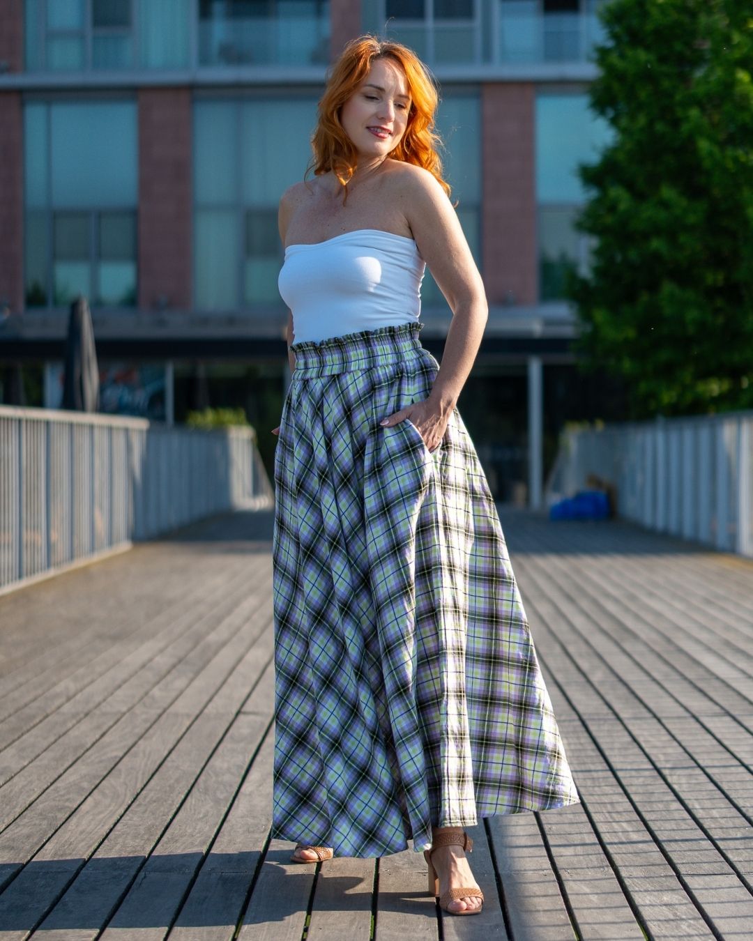 AMY - letná károvaná sukňa "lime-lilac" - Image 18