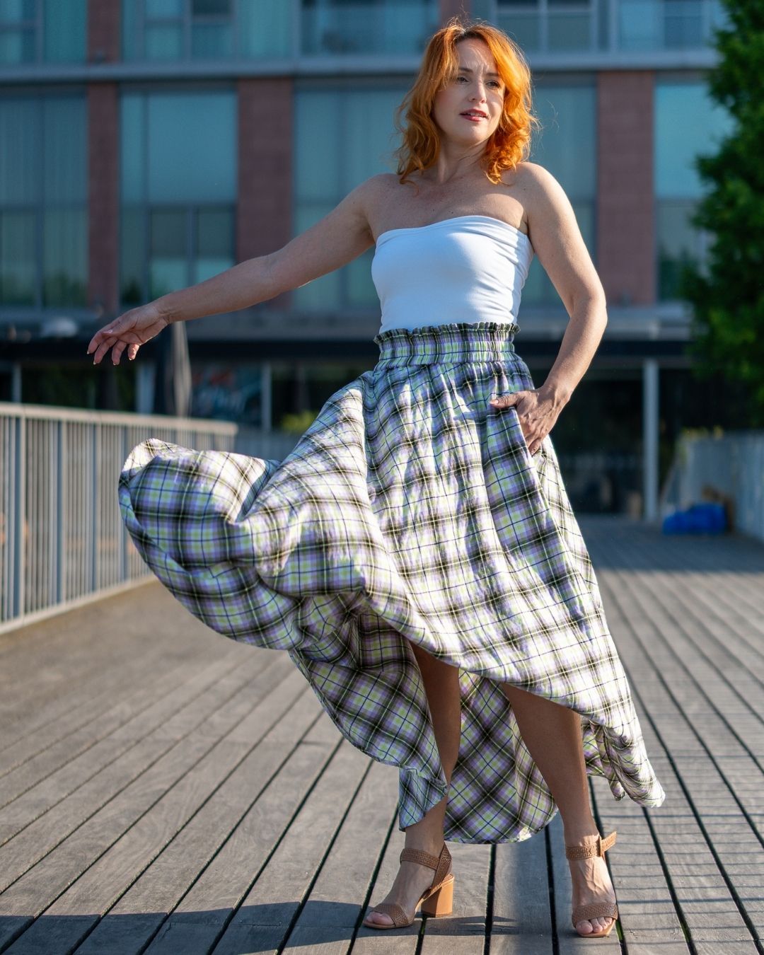AMY - letná károvaná sukňa "lime-lilac" - Image 10