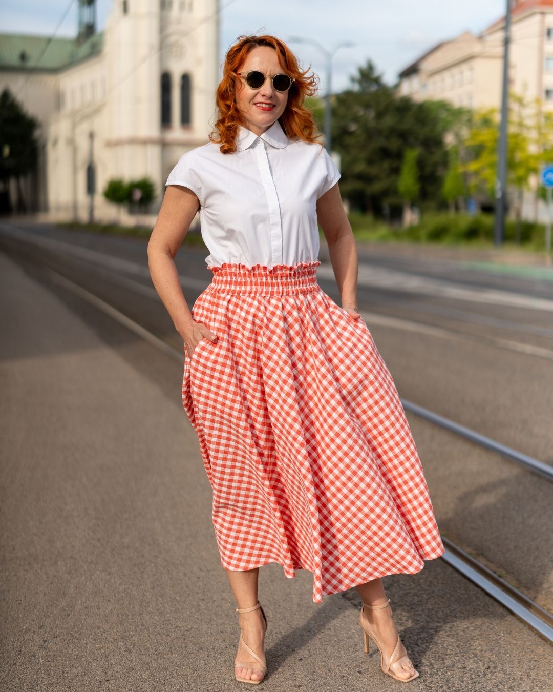 DUA - kockovaná sukňa "coral" - Image 9