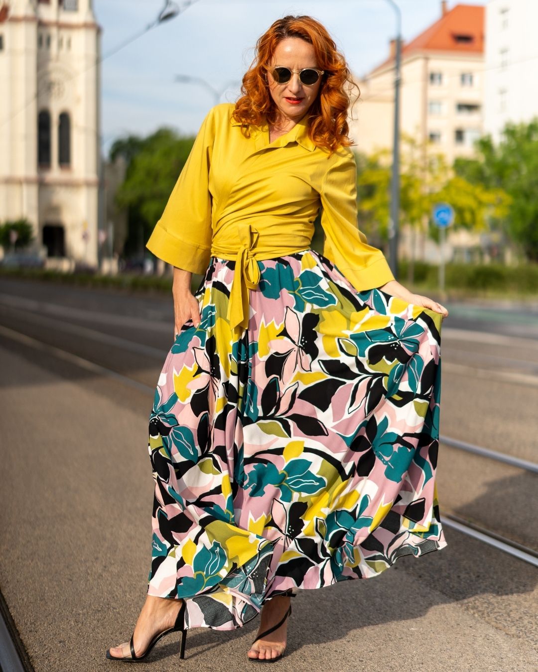 ANASTACIA - viskózová sukňa "kvetinová petrolejovo-limetková" - Image 9
