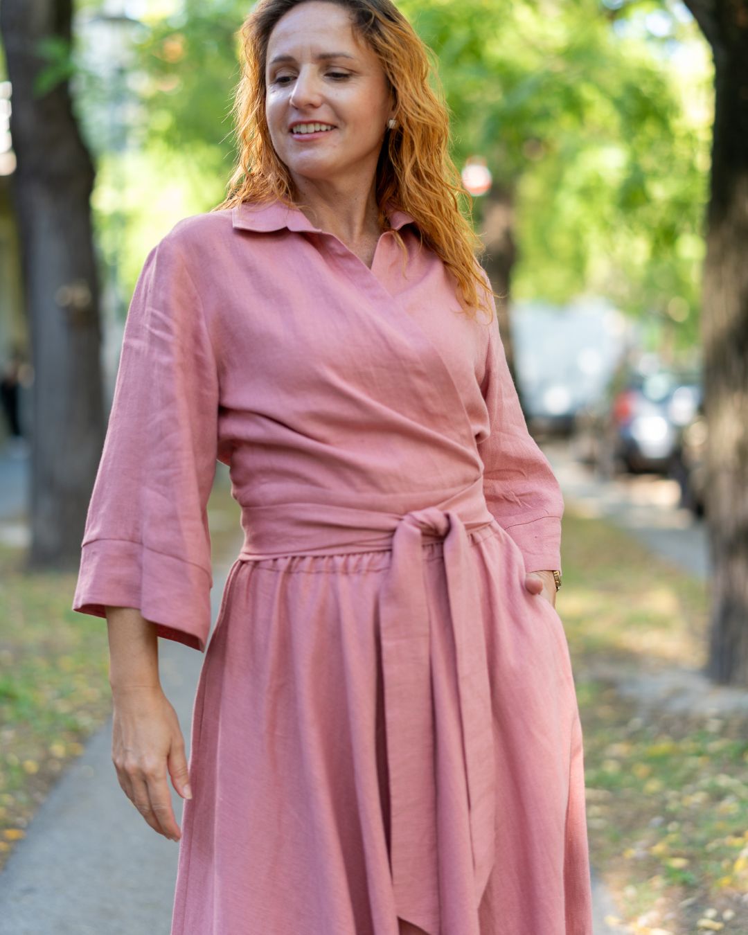 LANA - ľanová sukňa "pink rose" - Image 3
