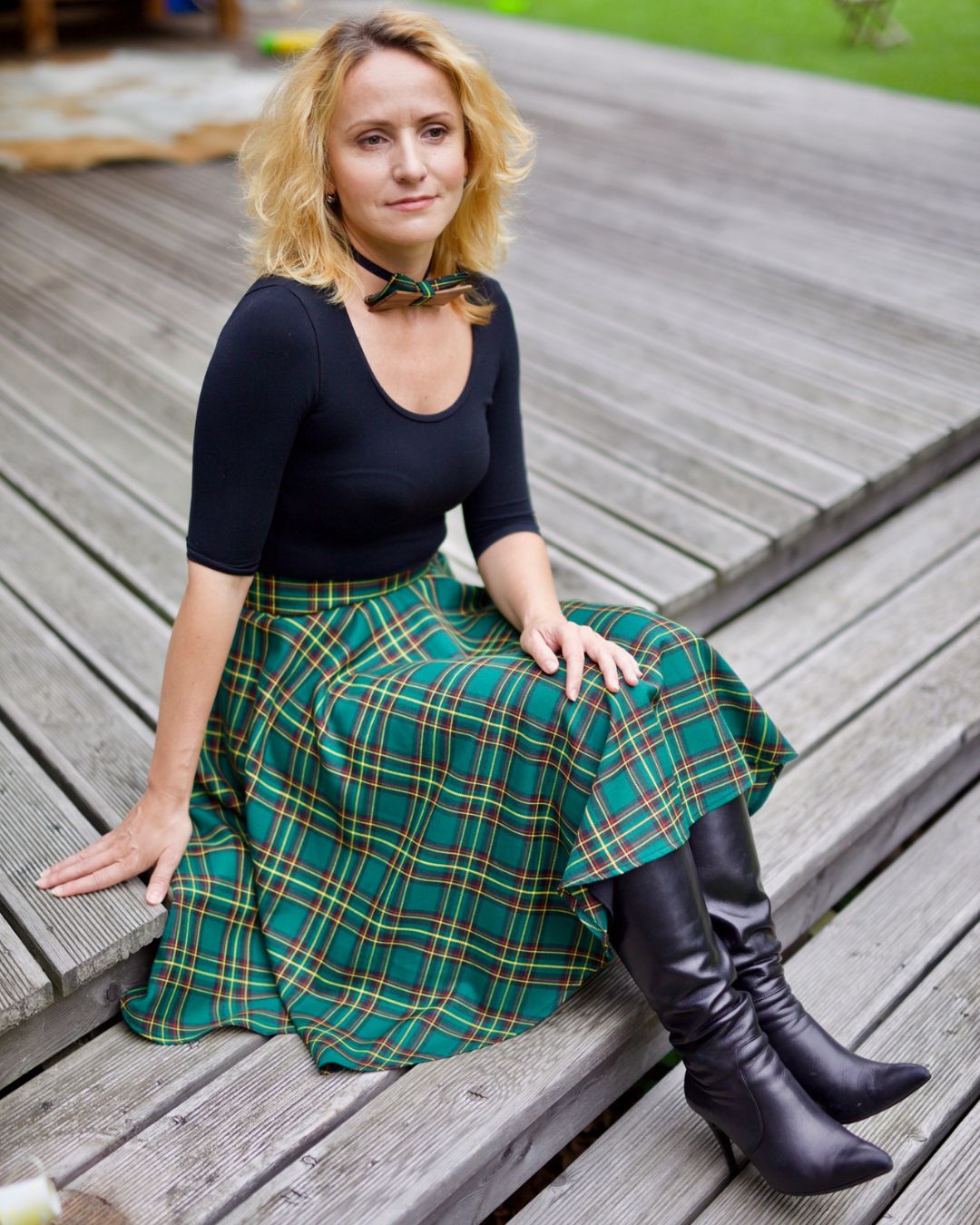 MAISIE - károvaná kruhová sukňa "IKONA - zelené káro" - Image 2